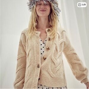 Madewell Aviva Cable Cardigan Heather Powder Women's Cream Cable Knit Sweater